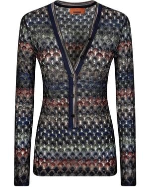 Missoni Crochet-Knit V-Neck Cardigan - Black