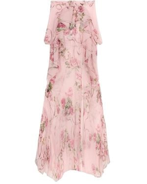 Blumarine Floral-Print Silk Long Skirt - Pink