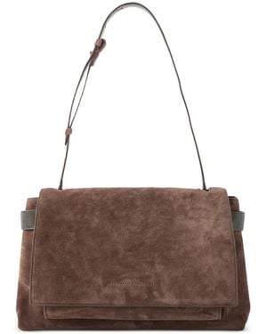 Brunello Cucinelli Monili-Embellished Suede Shoulder Bag - Brown