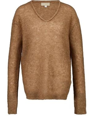 120% Lino Sequin V-Neck Jumper - Brown
