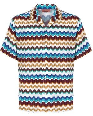 Missoni Zigzag-Print Short-Sleeve Shirt - Blue