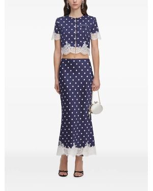Self-Portrait Polka-Dot Lace-Trim Skirt - Blue