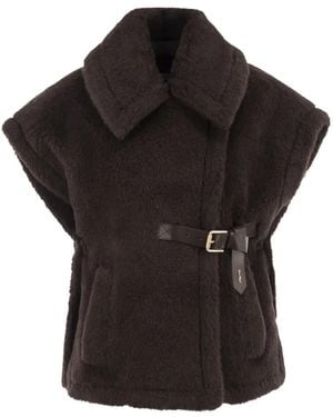 Max Mara Belted Shearling-Effect Cape - Black