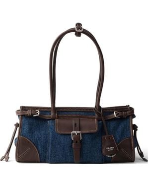 Prada Bonnie Medium Denim And Leather Handbag - Blue