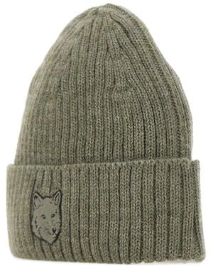 Maison Kitsuné Fox-Head Ribbed Beanie - Green