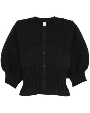 CFCL Fluted Ribbed Puff-Sleeve Cardigan - Black