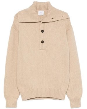 Malo Button-Fastening Ribbed-Collar Knit - Natural