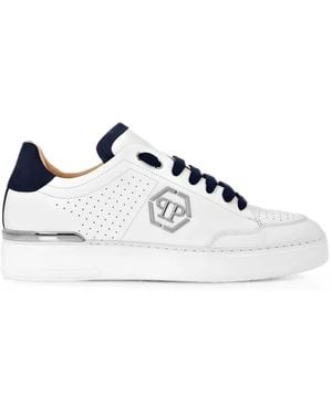 Philipp Plein Hexagon Logo-Plaque Perforated Trainers - White