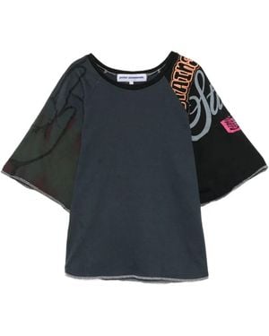 Stain Shade Patchwork Raw-Cut T-Shirt - Blue