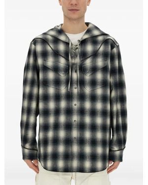 A.I.E. Plaid-Check Hooded Shirt - Green