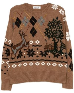 Monse Fair Isle Crew Neck Jumper - Brown