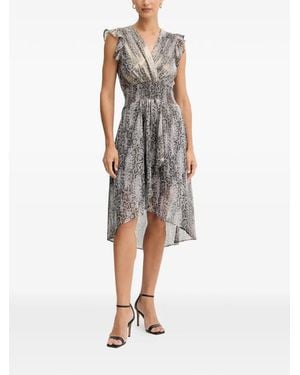 Morgan Ruffled Reptile-Print Midi Dress - Grey