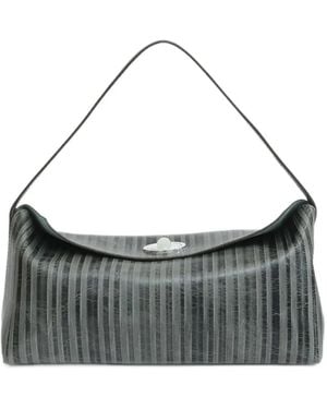 Christopher Esber Doba Quartz-Turnlock Striped-Leather Tote Bag - Gray