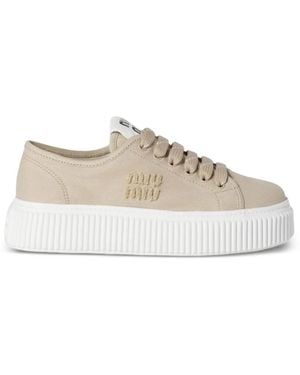 Miu Miu Logo-Embroidered Platform Trainers - White