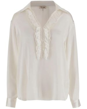 HER SHIRT HER DRESS Ruffle-Detail Silk-Blend Blouse - White