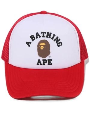 A Bathing Ape College Logo-Print Mesh-Panel Trucker Cap - Red
