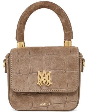 Amiri Nano Ma Crocodile-Effect Top-Handle Leather Bag - White