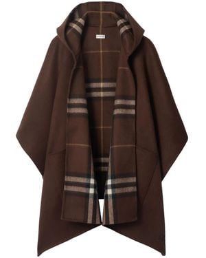 Burberry Hooded Checked Cape - Brown