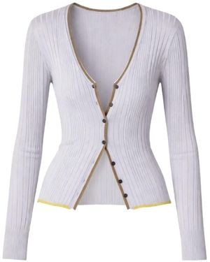 Roberto Collina Contrast-Stitch Ribbed Cardigan - Blue