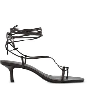 Black Suede Studio Tie-Leg Heeled Sandals - White