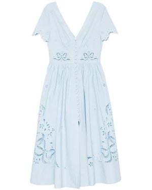 Self-Portrait V-Neck Embroidered Midi Dress - Blue