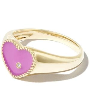 Yvonne Léon 9Kt Enamel Diamond Heart Signet Ring - Pink