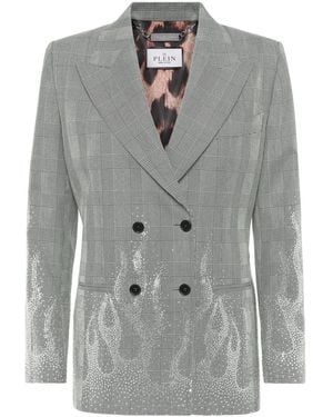 Philipp Plein Flame-Appliqué Blazer - Grey