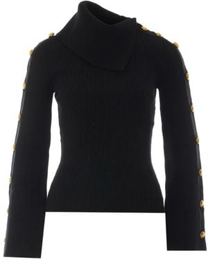 Elisabetta Franchi Button-Embellished High-Neck Sweater - Black