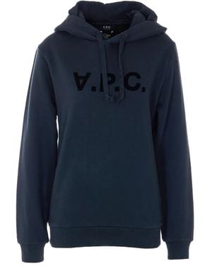 A.P.C. Velvet Logo Hoodie - Blue