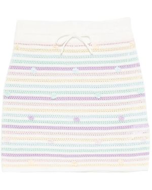 CASABLANCA Striped Floral-Embellished Skirt - White