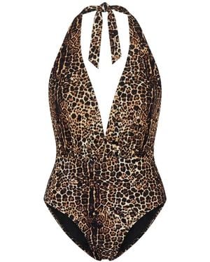 Anjuna Leopard-Print Halterneck Swimsuit - White