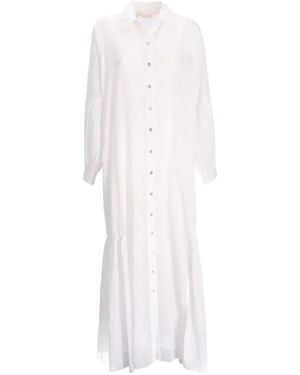 Devotion Button-Front Tiered Shirt Maxi Dress - White