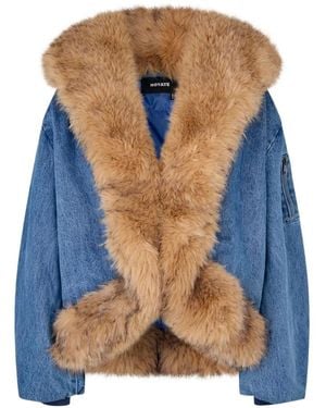 ROTATE BIRGER CHRISTENSEN Faux Fur-Collar Bomber Denim - Blue