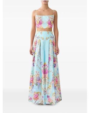 CAMILLA Floral-Print Corset-Waist Trousers - White