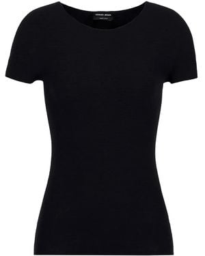 Giorgio Armani Short-Sleeved Knitted Top - Black