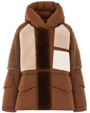 Urbancode Faux-Fur Patchwork Puffer Jacket - Brown