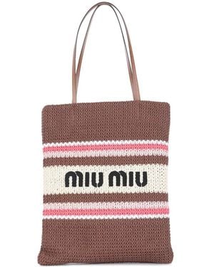 Miu Miu Woven-Motif Striped Tote Bag - Red