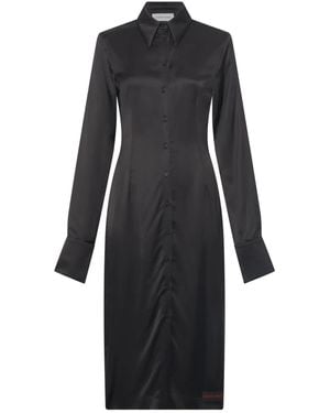Marine Serre Satin Wrapped Shirt Midi Dress - Black