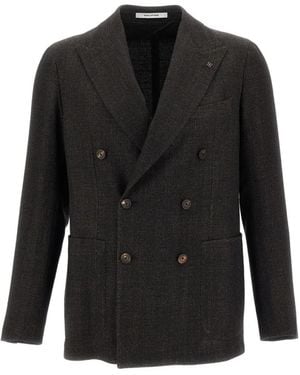 Tagliatore Double-Breasted Peak-Lapel Jacket - Black