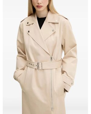 HUGO Belted Zip-Front Coat - Natural