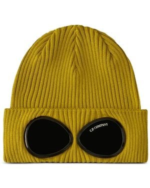 C.P. Company Goggle Ribbed Beanie Hat - Yellow