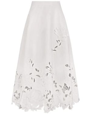 Oscar de la Renta Jupe Mi-Longue À Découpes Florales - White
