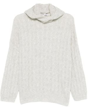Brunello Cucinelli スパンコール ケーブルニットセーター - ホワイト