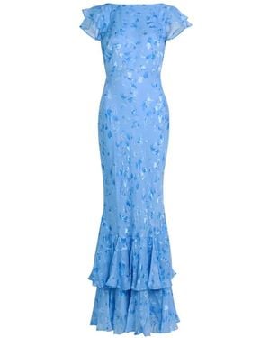 RIXO London Ordinia Ruffled Floral Dress - Blue