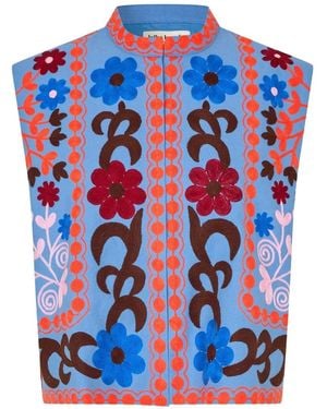 Lolly's Laundry Binll Floral-Embroidered Gilet - Blue