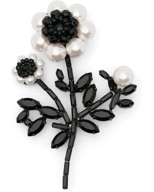 Ermanno Scervino Floral-Motif Crystal-Embellished Brooch - Black