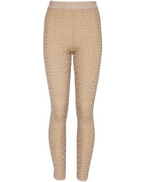 Balmain Metallic Labyrinth Knit Leggings - Natural