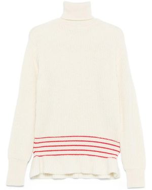 Chloé Ribbed Turtleneck Stripe-Detail Sweater - White