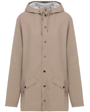 Rains Hoodie Buttoned Coat - Natural