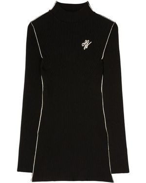 Off-White c/o Virgil Abloh Embroidered-Logo Ribbed Mini Dress - Black